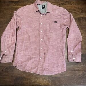 Volcom Long Sleeve Button Shirt Men's Size Small Red Modern Fit Pocket